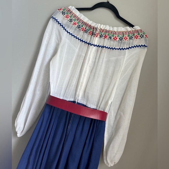 Vintage 1970’s Blue Embroidered long sleeve Peasant Maxi Dress w/ Belt- EUC - Picture 8 of 9